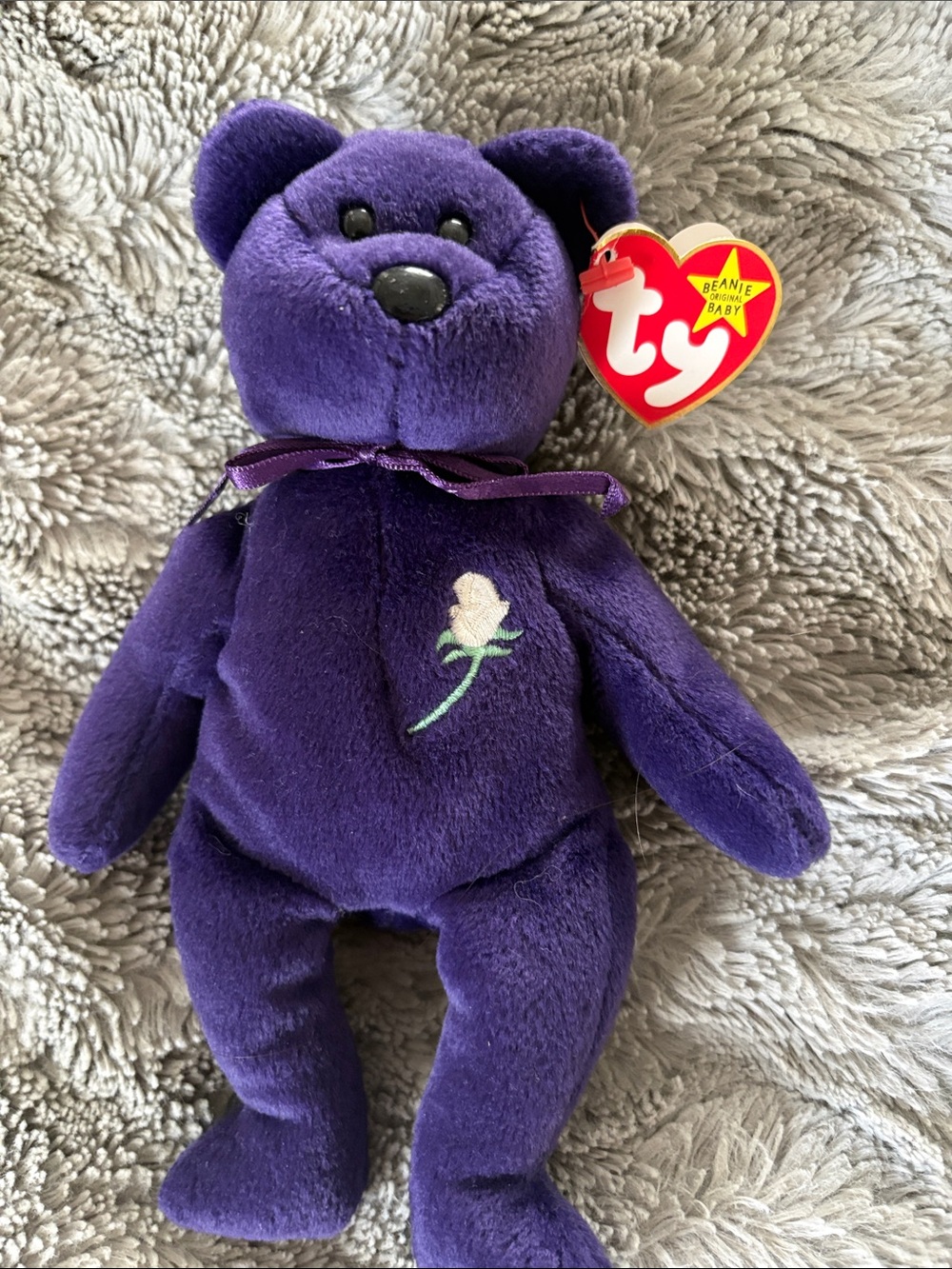 Ty Princesss Diana Purple Bear Plush with White Rose Embroidery